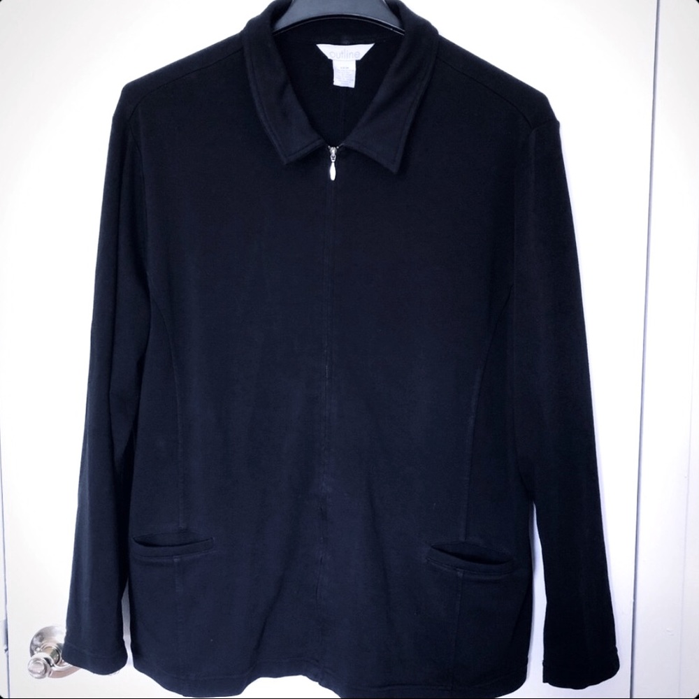 Outline Black Long Sleeve Full Zip Cardigan Sweatshirt Top